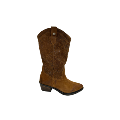 Bota texana em pele crute conhaque