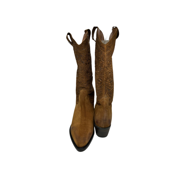 Bota texana em pele crute conhaque