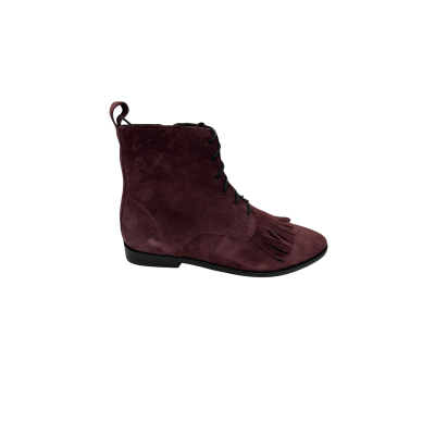 Bota em pele crute bordeaux com franja, forro e palmilha de conforto em pele, sola neolite com salto de 2 cm