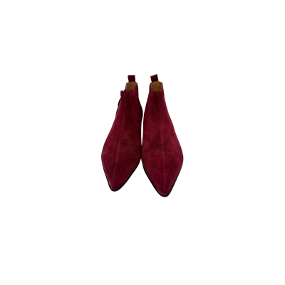 Bota em pele crute bordeaux com traseiro em print florest bordeaux