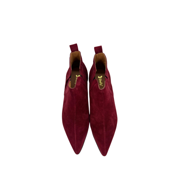 Bota em pele crute bordeaux com traseiro em print florest bordeaux