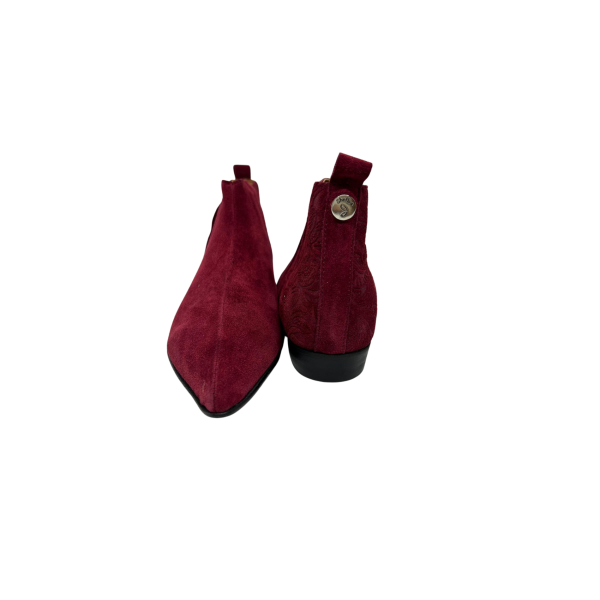 Bota em pele crute bordeaux com traseiro em print florest bordeaux