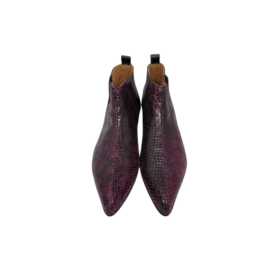 Bota em pele cobra print bordeaux e preto