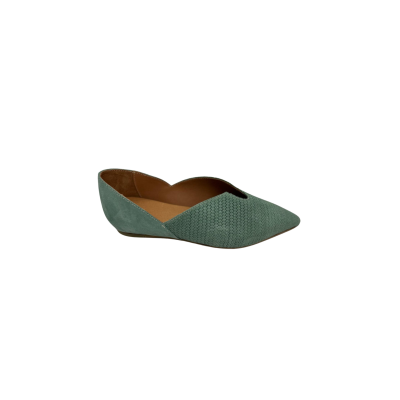 Sapato slipper em pele espiga misty jade com glitter, forro e palmilha de conforto em pele, cunha embutida no interior com 3cm, sola passada e capa antiderrapante