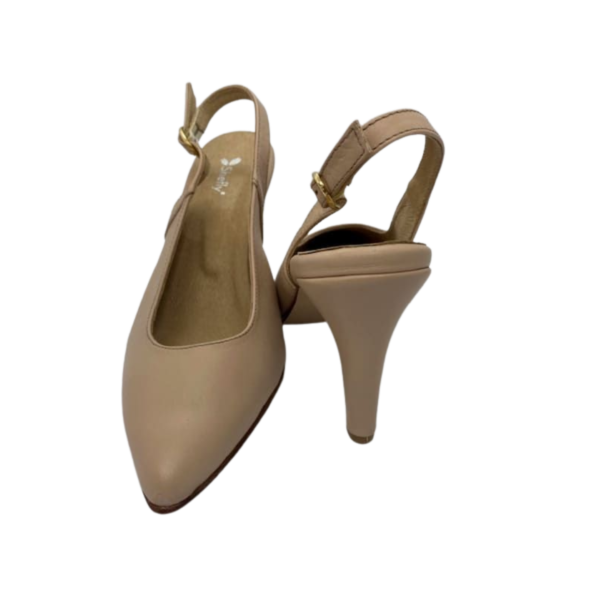Sandália em pele sauvage nude, forro e palmilha de conforto em pele, salto de 8 cm forrado a pele e sola em neolite antiderrapante